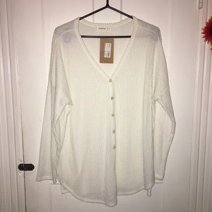 Stanton white waffle knit long sleeve button down